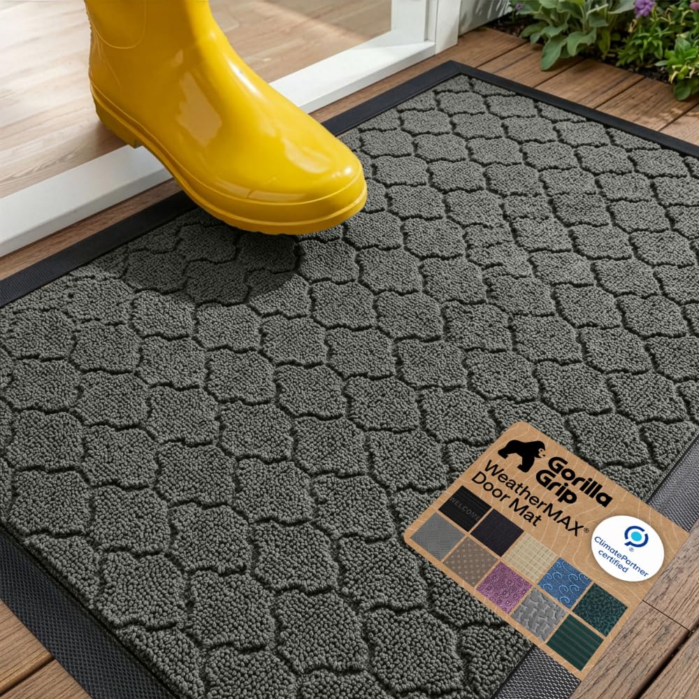 GORILLA GRIP WeatherMAX Door Mat, Indoor Outdoor Use, 29x17, Green Palm