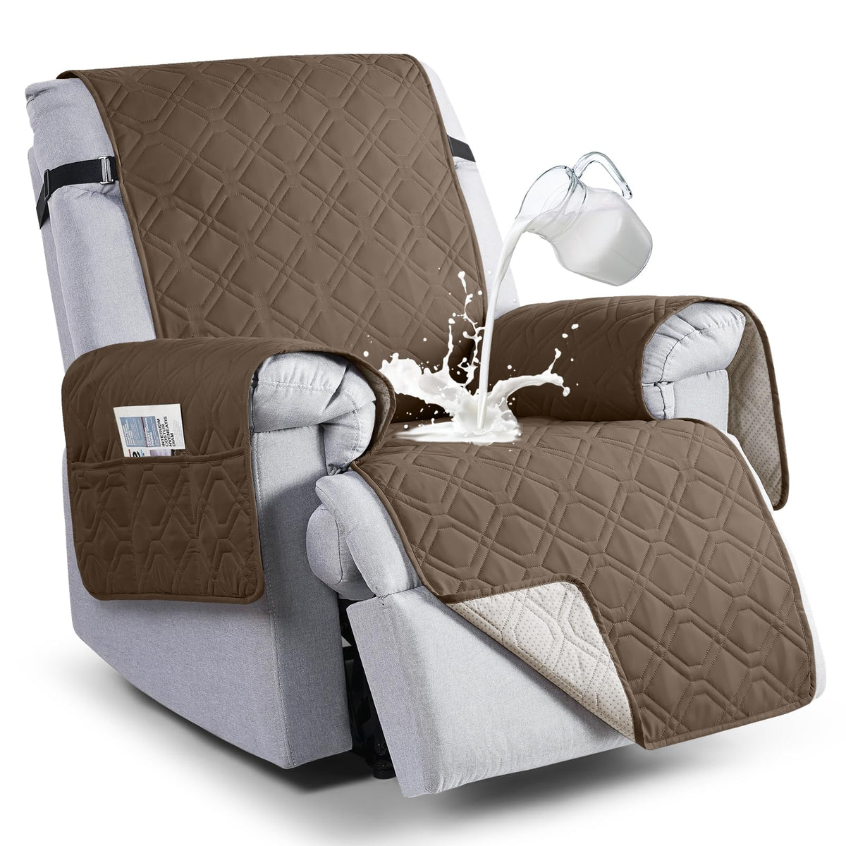 VANSOFY 100% Waterproof Recliner Chair Covers, Recliner Cover Non-Slip Dog Chair Cover Furniture Protector Washable Slipcover with Pocket, Elastic Straps for Pets, Dogs(Dark Gray, 23.6")