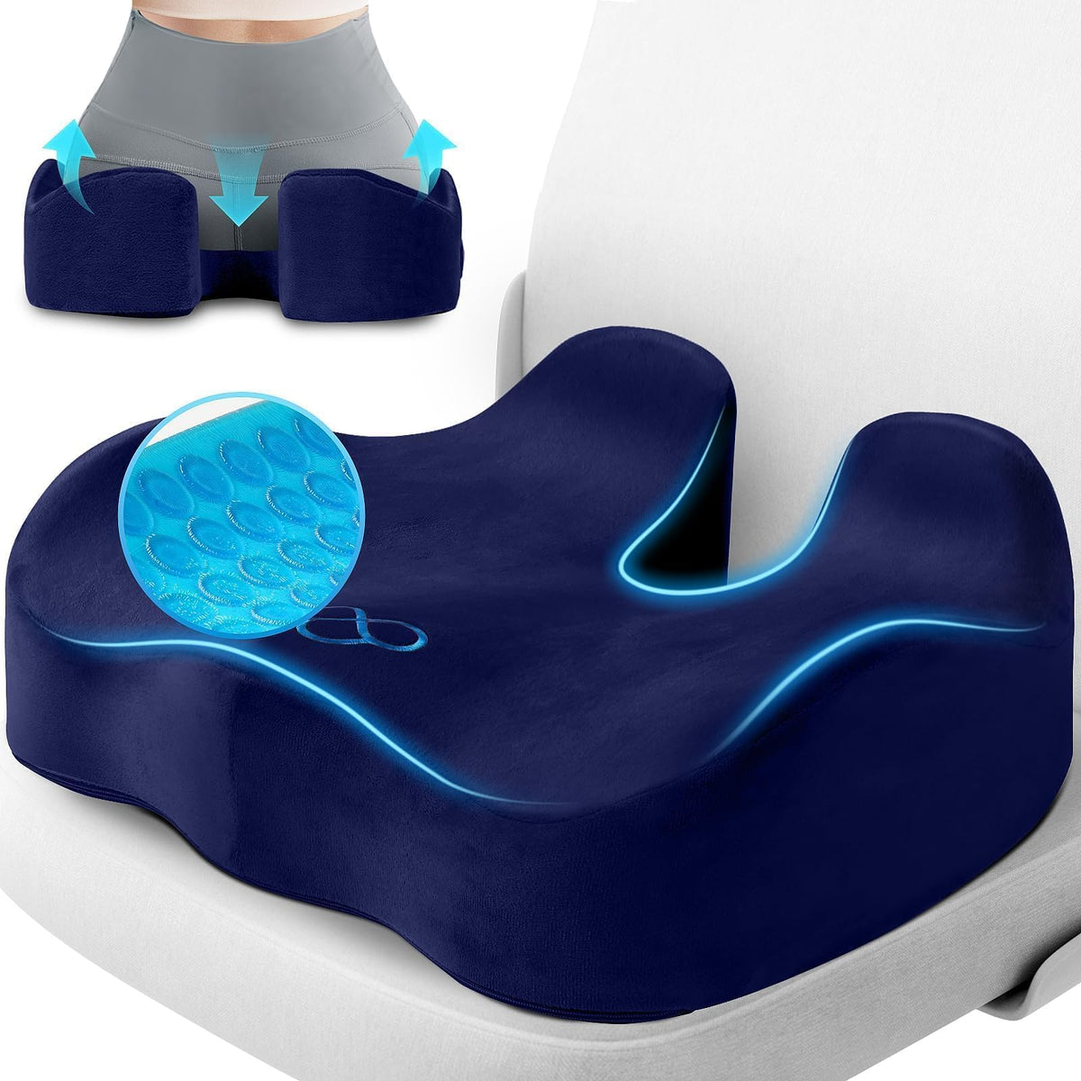 CushyOasis Seat Cushion, Gel Memory Foam Office Chair Cushions, Black