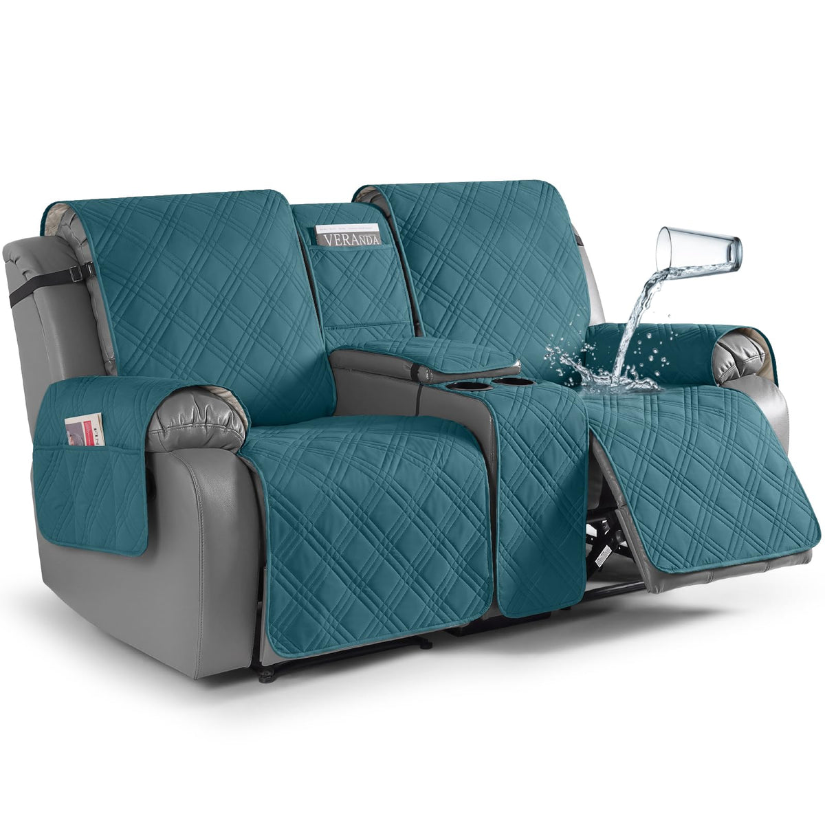 TAOCOCO Loveseat Recliner Cover with Center Console, 100% Waterproof Pet Cover for Dual Recliner with Straps Design, Split Reclining Loveseat Covers Furniture Pet&Kids Protector (2 Seater, Chocolate)
