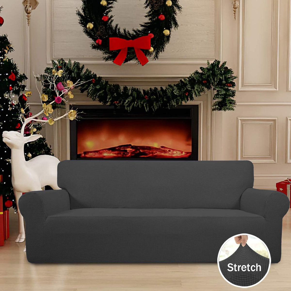 Easy-Going Stretch Oversized Sofa Couch Slipcover Washable Dark Gray