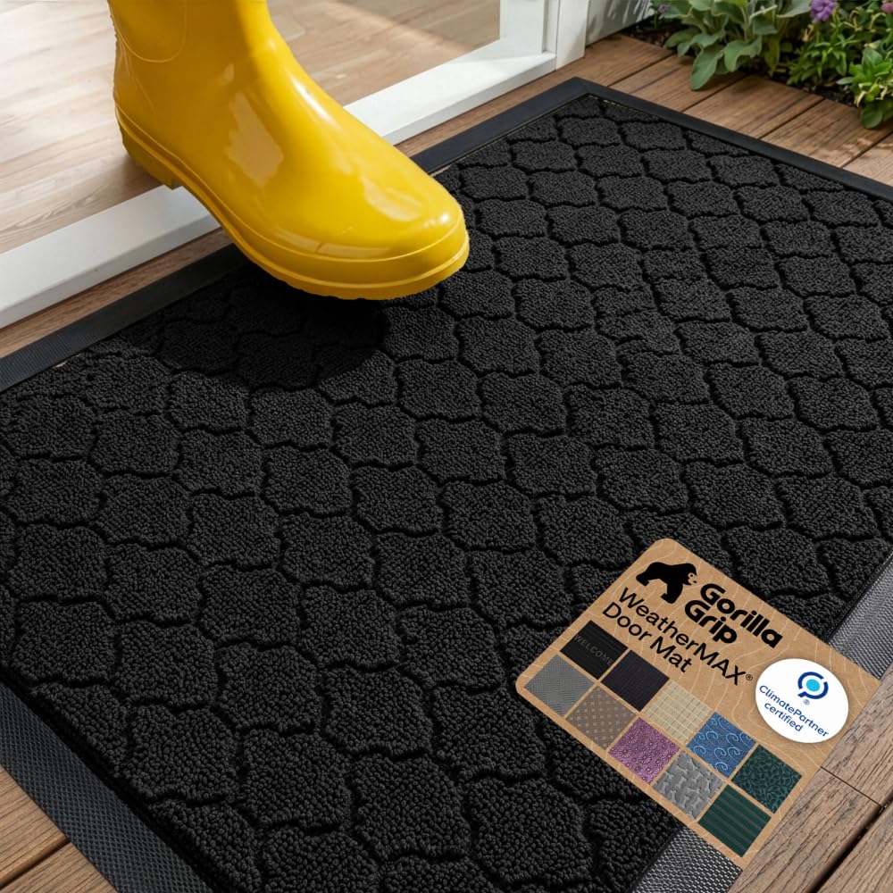 GORILLA GRIP WeatherMAX Door Mat, Indoor Outdoor Use, 29x17 Gray Diamond
