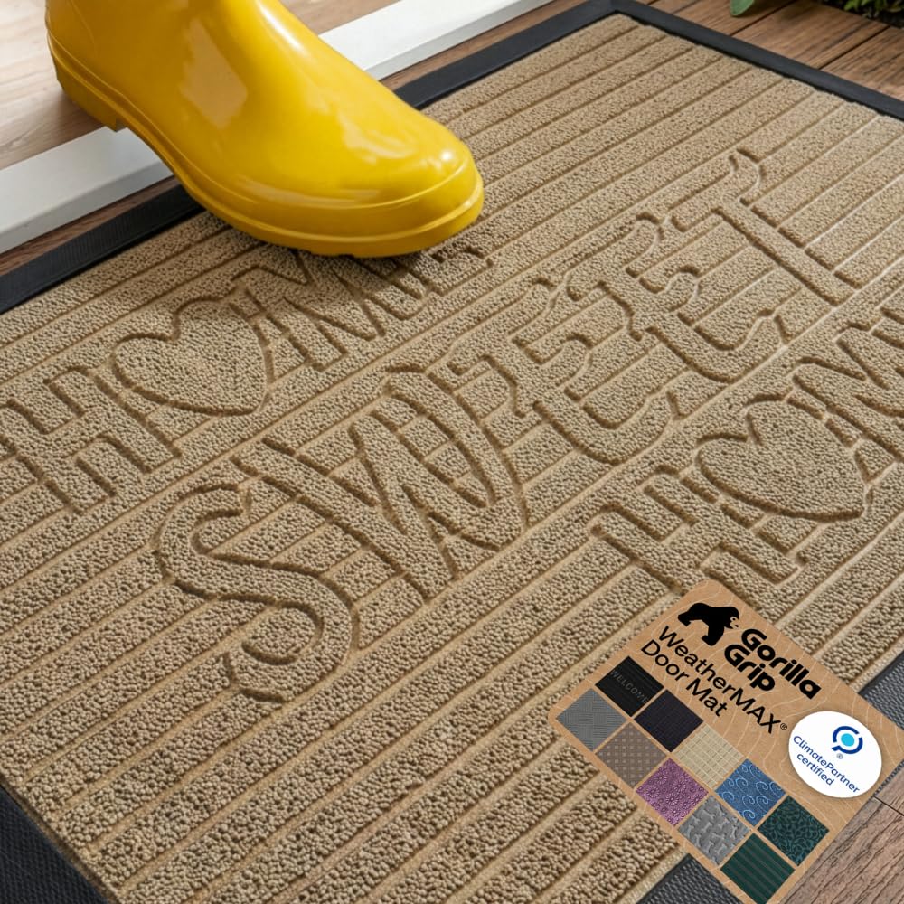 GORILLA GRIP WeatherMAX Door Mat, Indoor Outdoor Use, 29x17 Gray Diamond