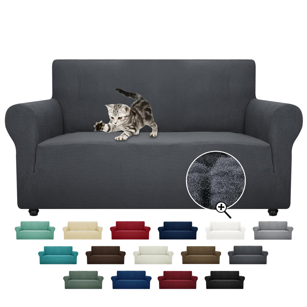 ZNSAYOTX Super Stretch Couch Cover (72"-92") Universal Sofa Covers with Elastic Bottom, Dog Cat Pets Friendly Washable Furniture Protector Fitted Sofa Slipcovers Stay in Place (Dark Grey, Sofa)