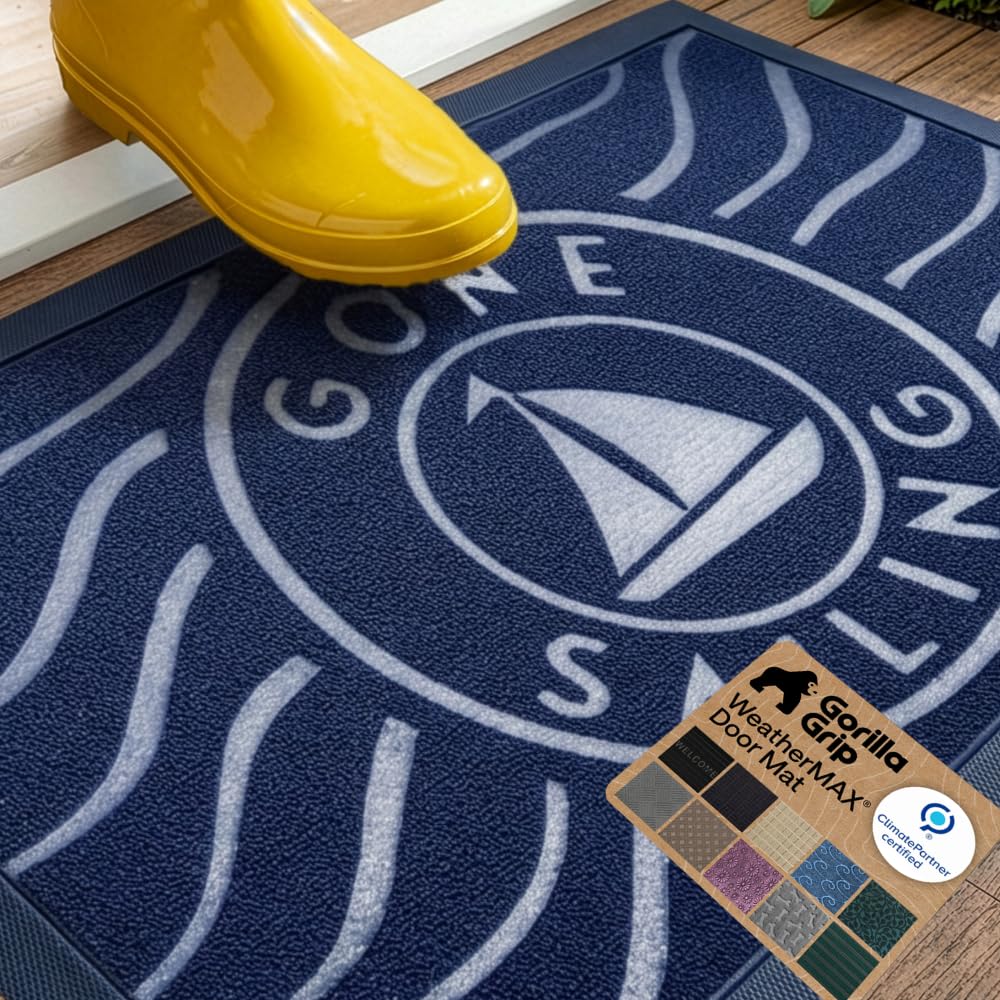 GORILLA GRIP WeatherMAX Door Mat, Indoor Outdoor Use, 29x17 Gray Diamond