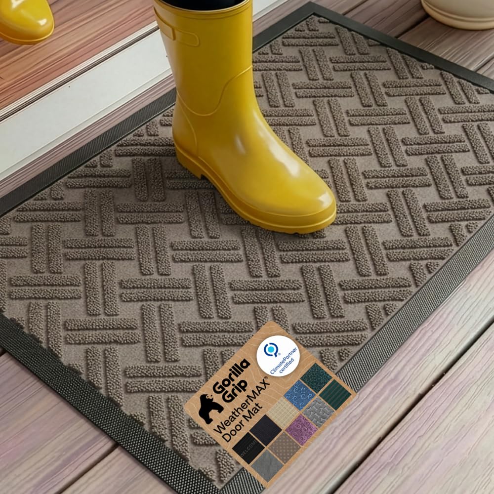 GORILLA GRIP WeatherMAX Door Mat, Indoor Outdoor Use, 29x17, Green Leaves