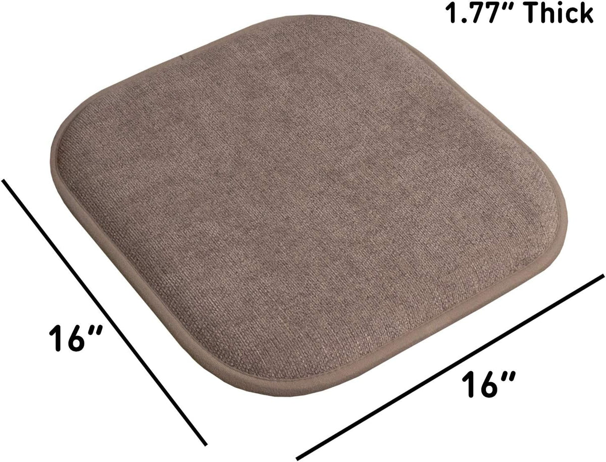 Sweet Home Collection Chair Cushion Memory Foam Pads Honeycomb Pattern Slip Non Skid Rubber Back Rounded Square 16" x 16" Seat Cover, 4 Pack, Alexis Chocolate
