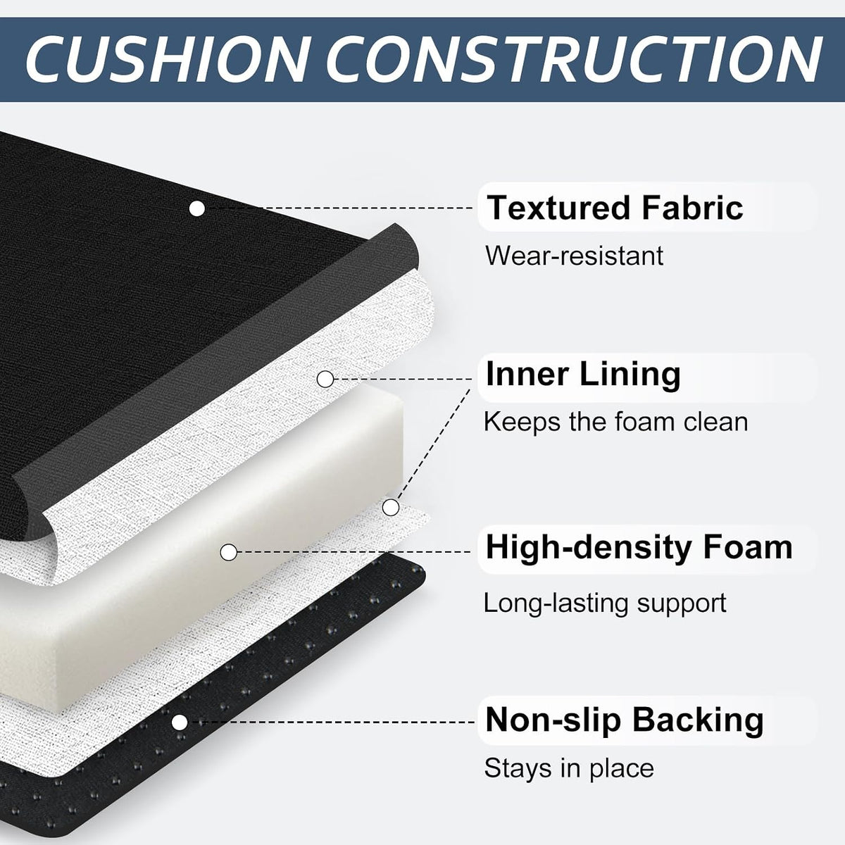 Basic Beyond Chair Cushions for Dining Chairs 4 Pack, Kitchen Chair Cushions with Ties and Non Slip Backing, 16 x 16 inches Chair Pads for Dining Chairs (Black)