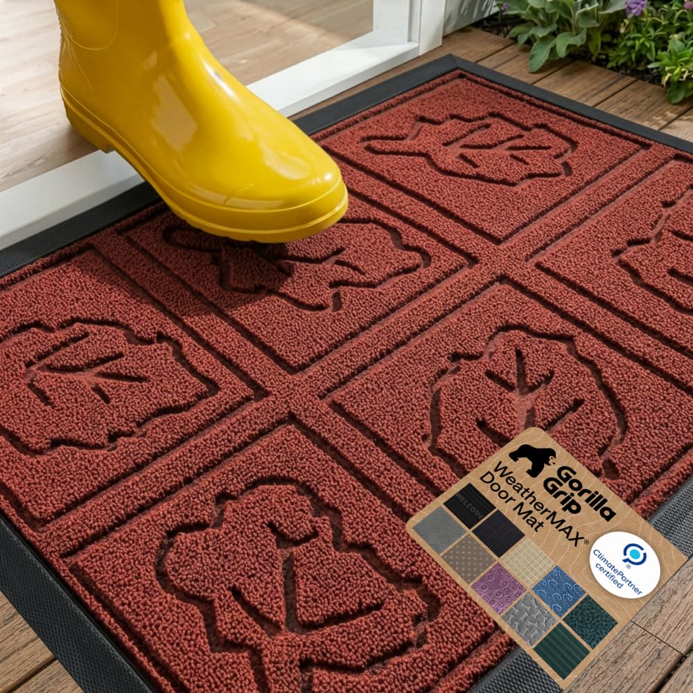 GORILLA GRIP WeatherMAX Door Mat, Indoor Outdoor Use, 29x17, Black Diamond