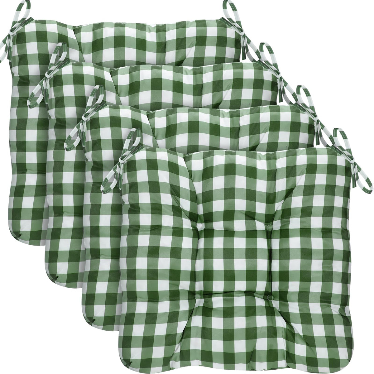 Geetery 4 Pack Chair Cushions, 16" x 15",Khaki and White,Plaid