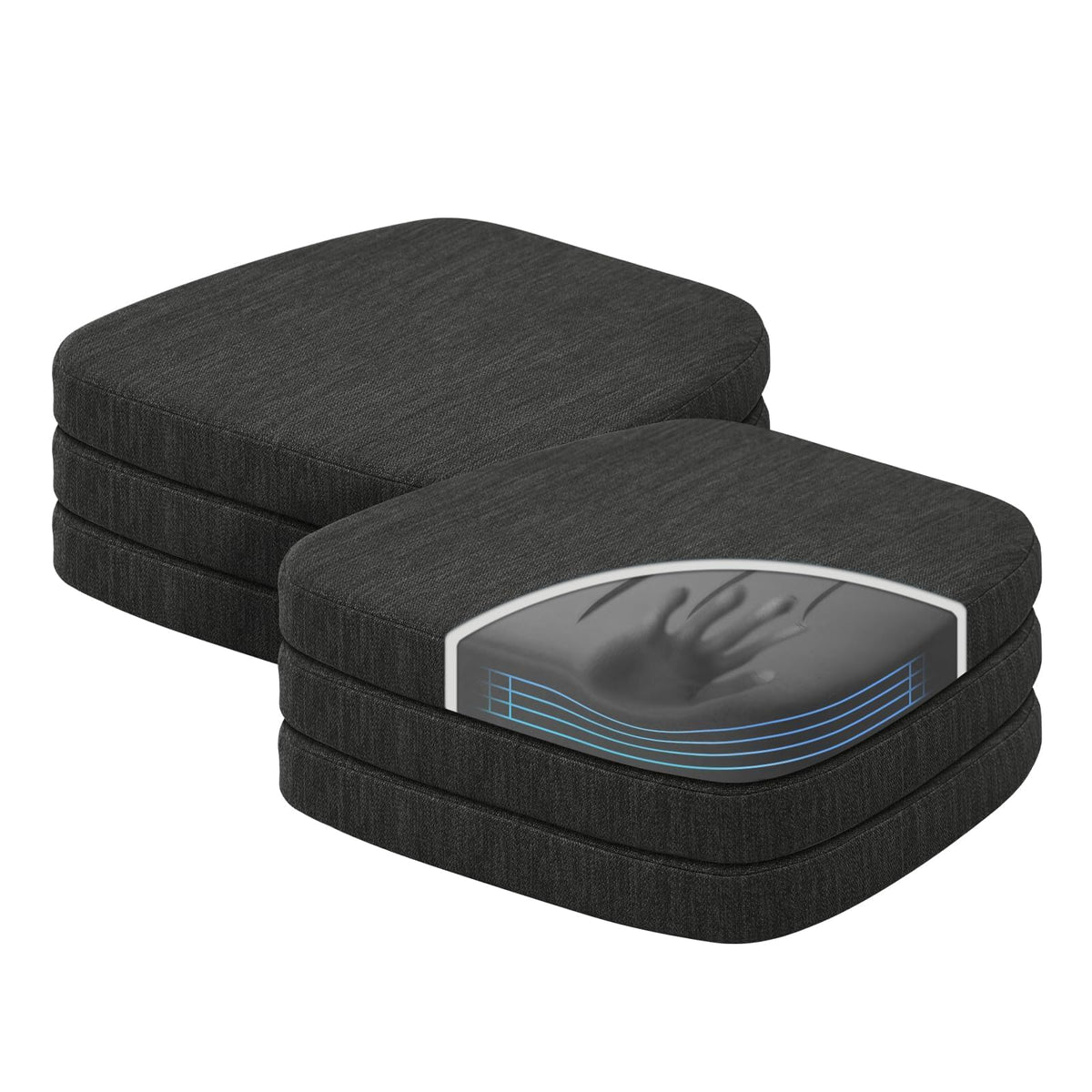 baibu Patented Dual-Layer Memory Foam Chair Cushions, 17 x 16 x 2 in, Black