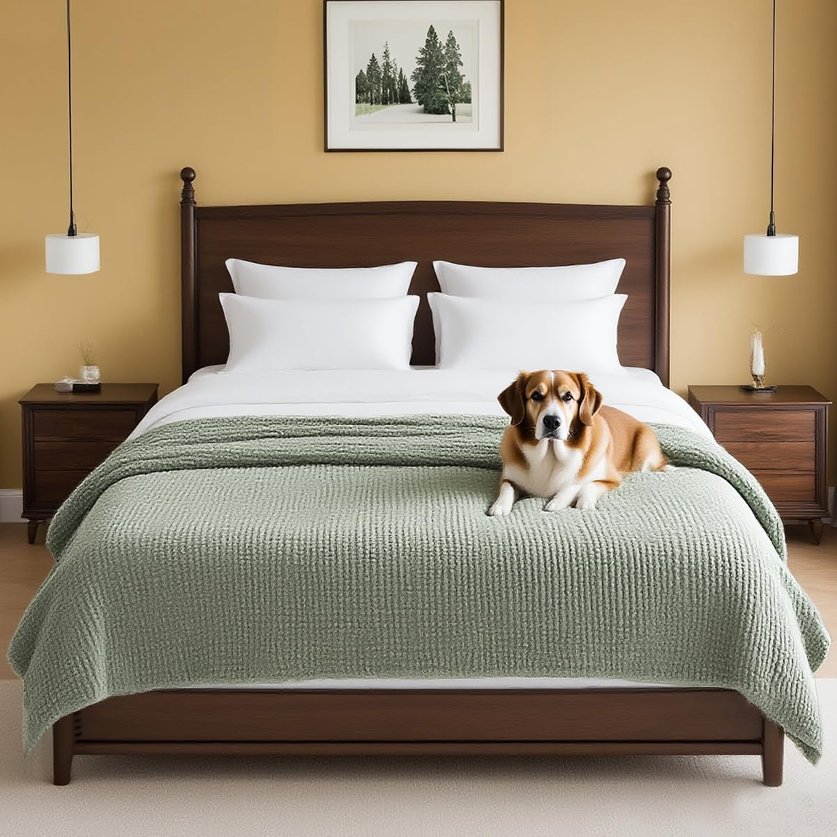 H.VERSAILTEX Plush Chenille Dog Bed Cover Thick Soft Sofa Cover for 3 Cushion Couch Anti Slip Couch Cover Furniture Protector for Dog, Pet, Cat (35" x 82", Ivory)