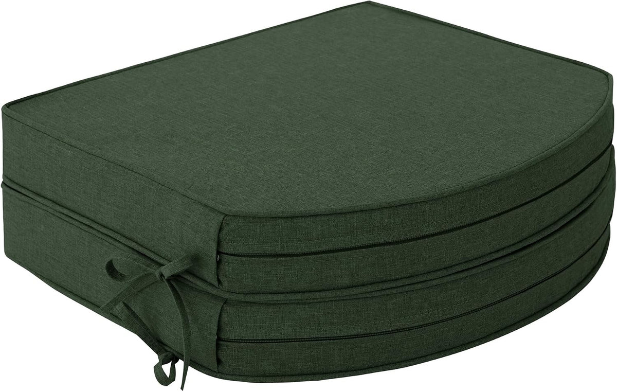 Outdoor Chair Cushions, Fade-Resistant & Water-Resistant, D Shaped Patio Furniture Seat Chair Pads Replacement with Ties, Non-Slip Bottom, Removable Cover, Set of 2, 17 x 16 Inch, Natural