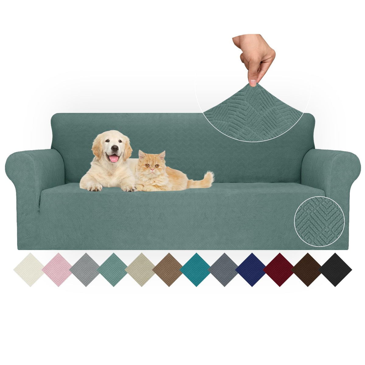 JIVINER High Stretch Couch Covers for 3 Cushion Couch 1-Piece Jacquard Sofa Slipcovers Fitted Washable Sofa Covers with Elastic Bottom Furniture Protector for Kids Pets (Sofa, Light Gray)