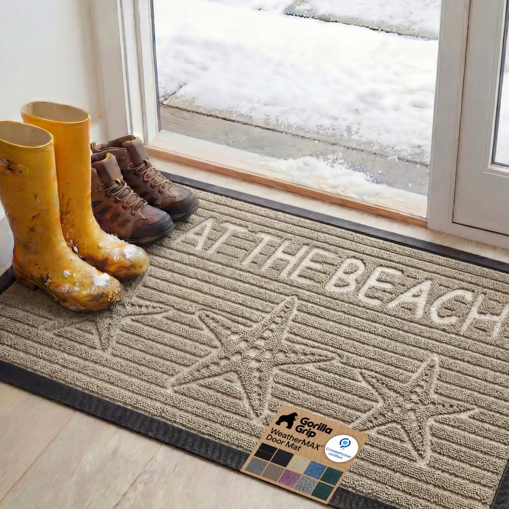 GORILLA GRIP WeatherMAX Door Mat, Indoor Outdoor Use, 29x17, Black Diamond