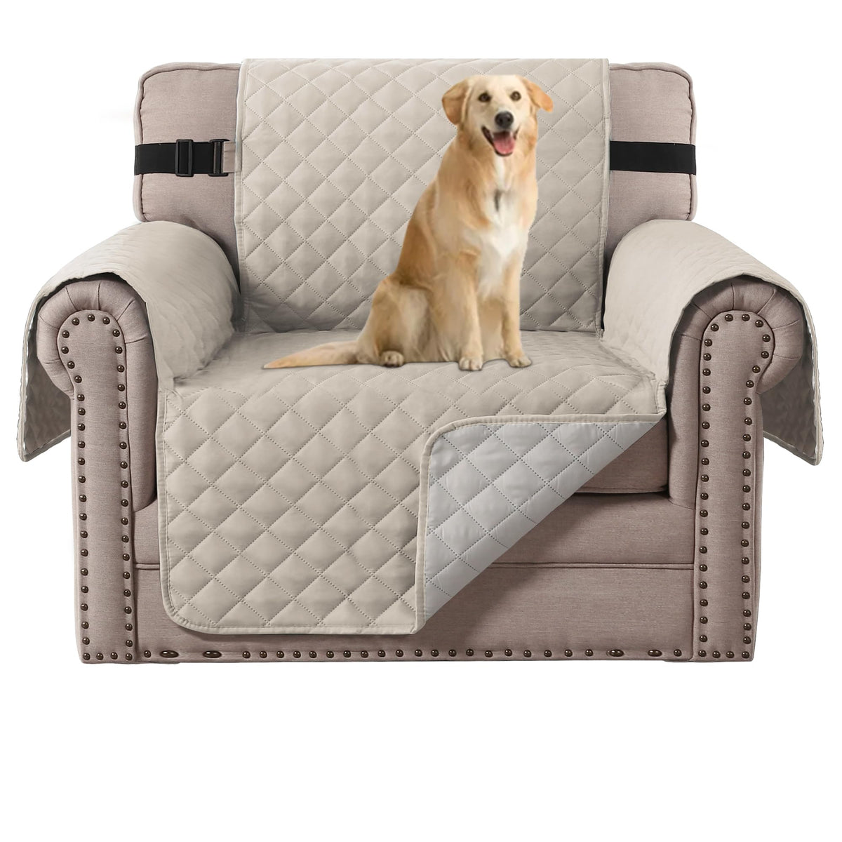 H.VERSAILTEX Reversible Sofa Cover Couch Cover for 3 Cushion Couch Water Resistant Sofa Cover for Living Room Quilted Furniture Couch Cover Washable Couch Protector(Oversized Sofa, Ivory/Beige)