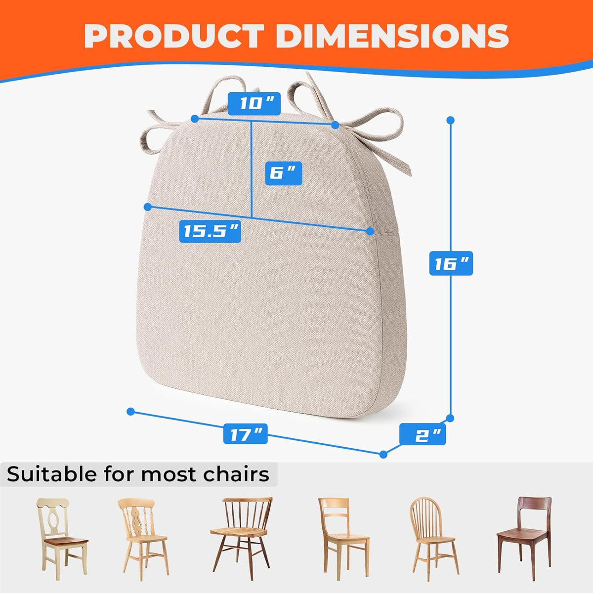 Sunsleek Chair Cushions for Dining Chairs D-Shaped Seat Cushions Chair Pads