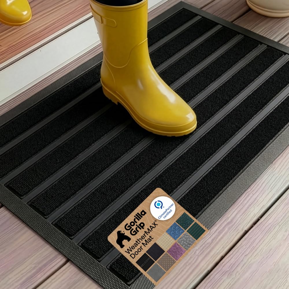 GORILLA GRIP WeatherMAX Door Mat, Indoor Outdoor Use, 29x17, Black Diamond