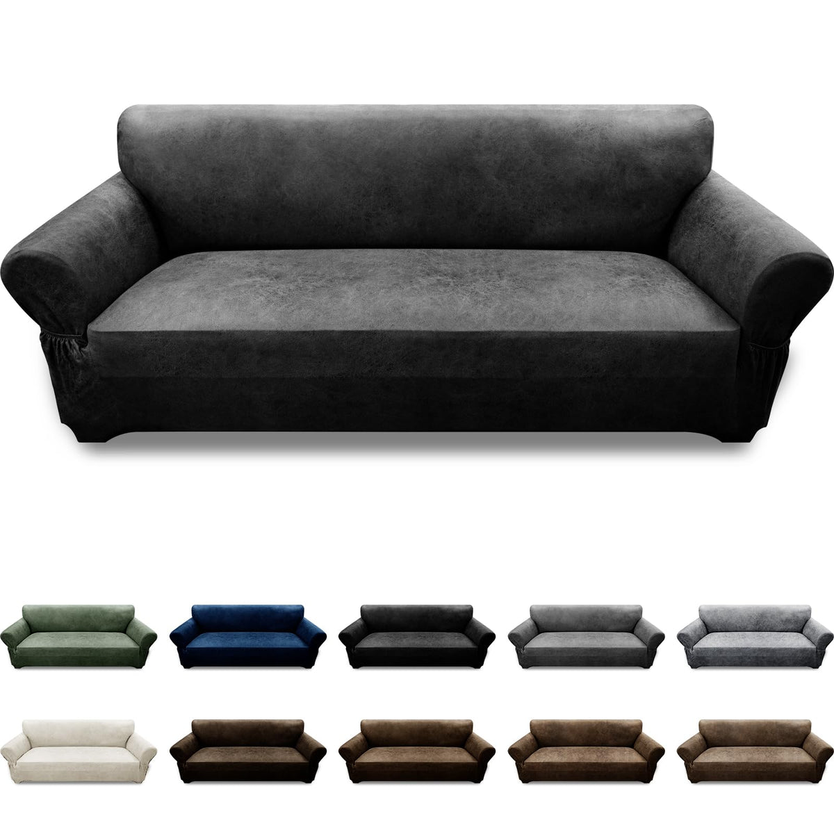 Couch Cover Leather Look 3 Seater Couch Sofa Cover 1-Piece Sofa Slipcover Stretch Furniture Protector with Elastic Bottom & Pockets(Sofa, Coffee)
