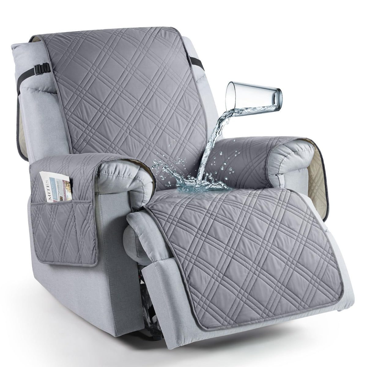 TAOCOCO 100% Waterproof Recliner Chair Cover, Non Slip Covers for Recliner Chair with Pocket, Washable Reclining Chair/Furniture Protector for Kids, Pets(23.6'', Chocolate)
