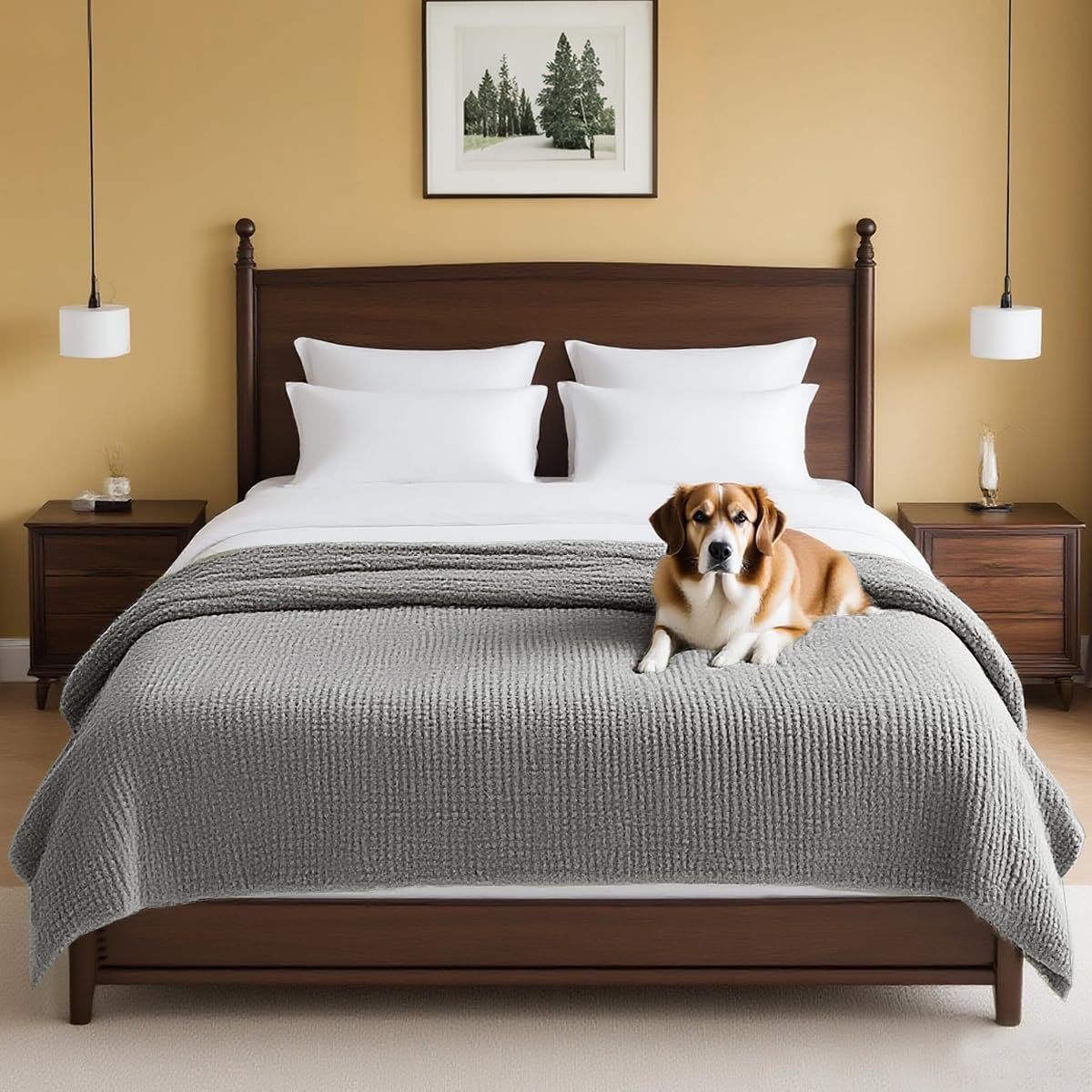 H.VERSAILTEX Plush Chenille Dog Bed Cover Thick Soft Sofa Cover for 3 Cushion Couch Anti Slip Couch Cover Furniture Protector for Dog, Pet, Cat (35" x 82", Ivory)