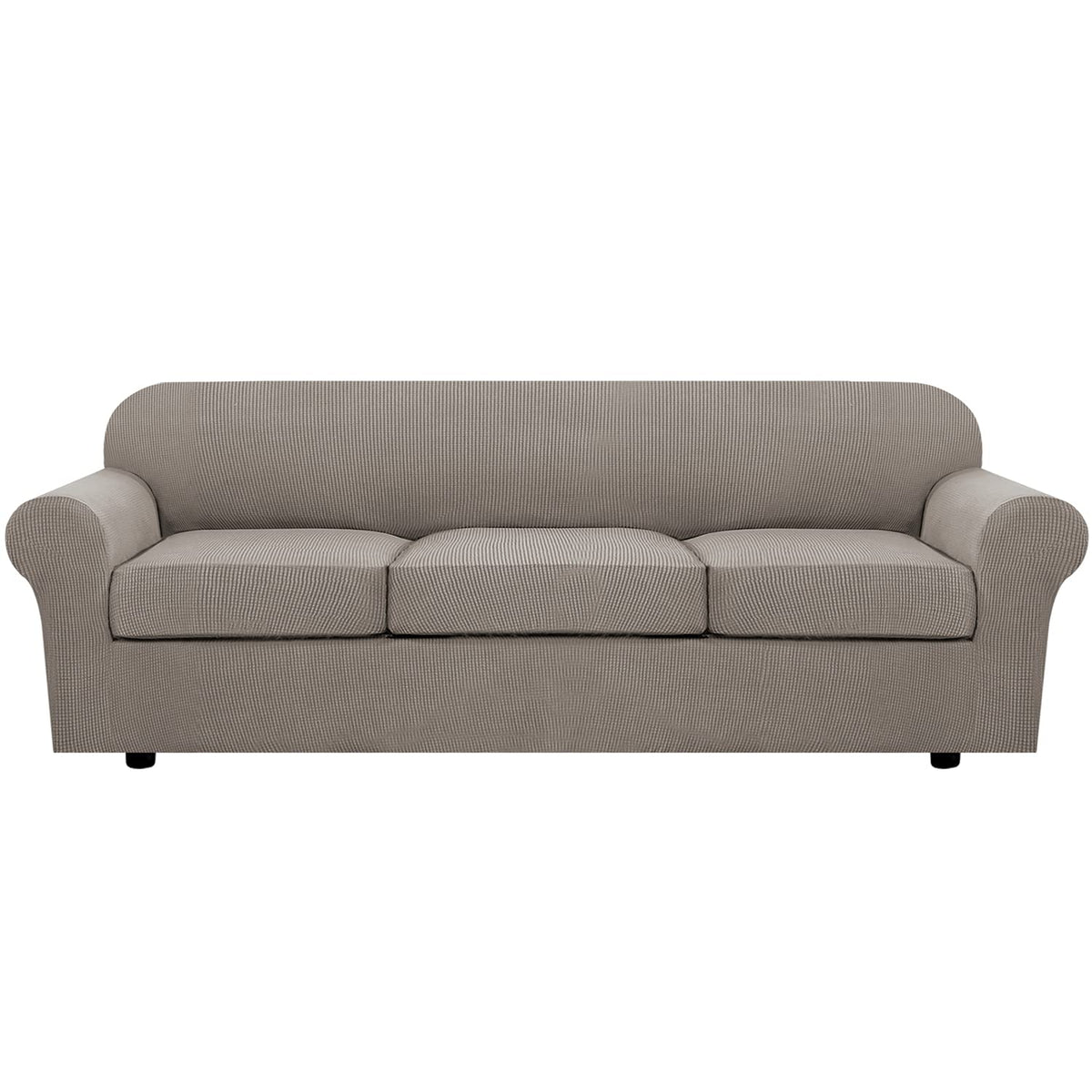 H.VERSAILTEX 4 Piece Stretch Sofa Covers for 3 Cushion Couch Covers for Living Room Furniture Slipcovers (Base Cover Plus 3 Seat Cushion Covers) Upgraded Thicker Jacquard Fabric (Sofa, Grey)