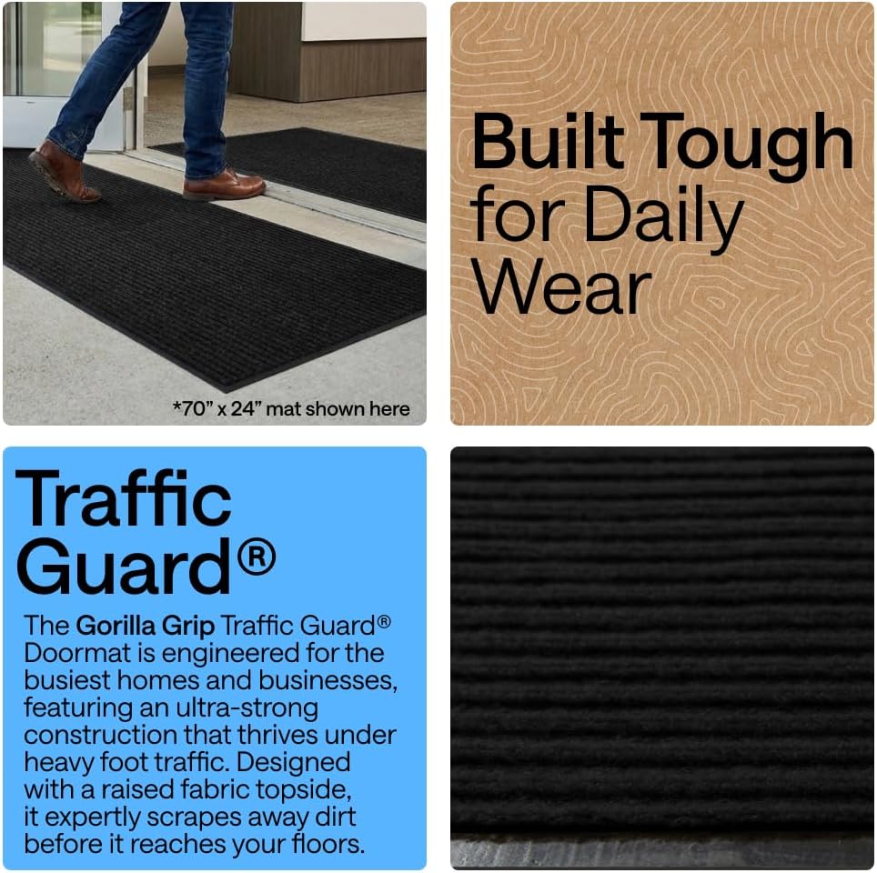 GORILLA GRIP Traffic Guard Indoor Outdoor Heavy Duty Door Mat, 35x23 Black