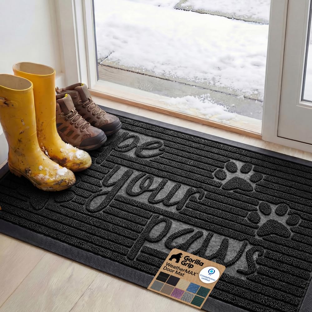 GORILLA GRIP WeatherMAX Door Mat, Indoor Outdoor Use, 29x17 Gray Diamond