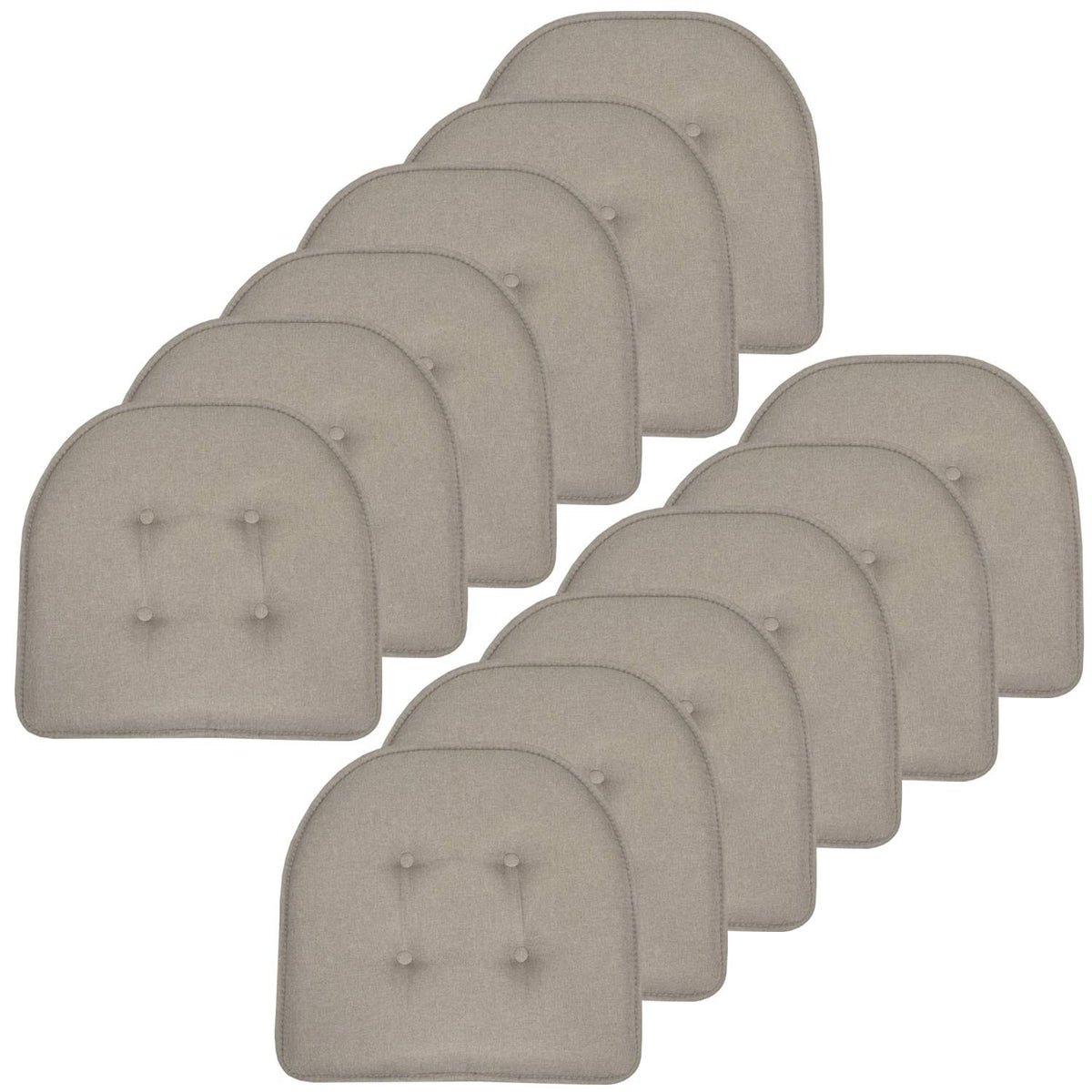 Sweet Home Collection Chair Cushion Memory Foam Pads Tufted Slip Non Skid Rubber Back U-Shaped 17" x 16" Seat Cover, 6 Pack, Checkered Taupe/White