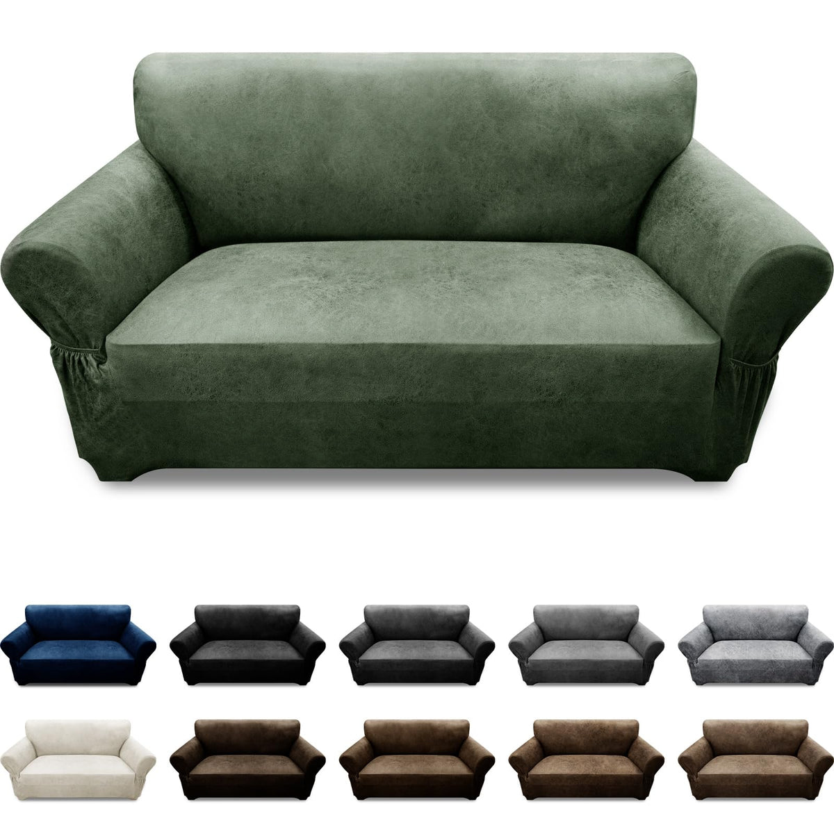 Couch Cover Leather Look 3 Seater Couch Sofa Cover 1-Piece Sofa Slipcover Stretch Furniture Protector with Elastic Bottom & Pockets(Sofa, Coffee)