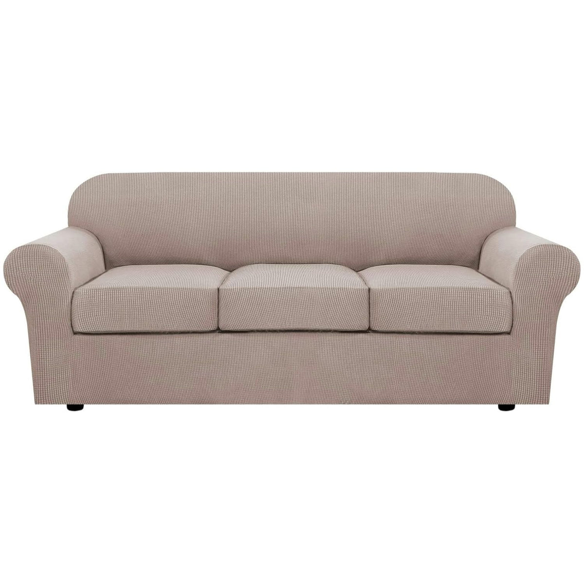 H.VERSAILTEX 4 Piece Stretch Sofa Covers for 3 Cushion Couch Covers for Living Room Furniture Slipcovers (Base Cover Plus 3 Seat Cushion Covers) Upgraded Thicker Jacquard Fabric (Sofa, Grey)