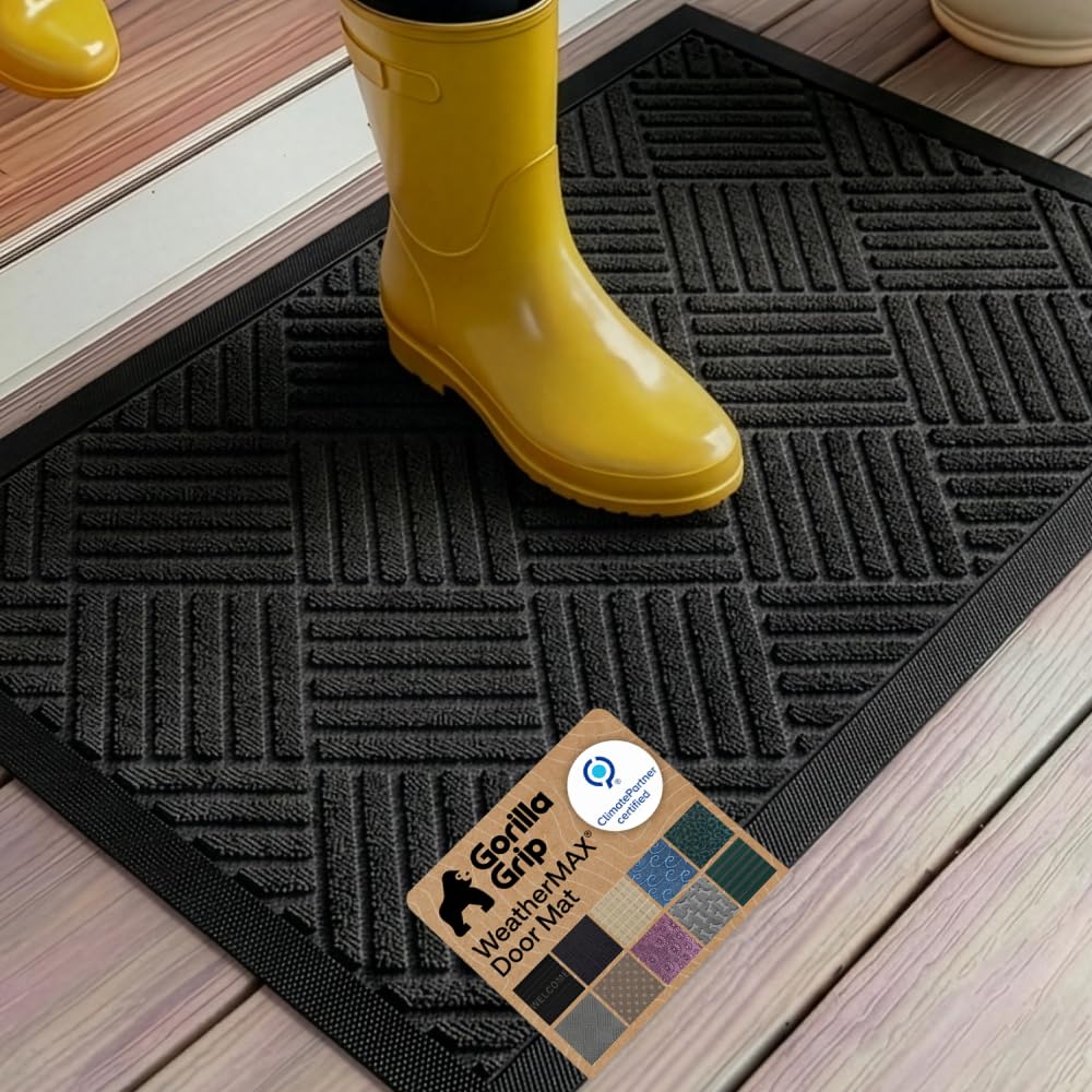 GORILLA GRIP WeatherMAX Door Mat, Indoor Outdoor Use, 29x17, Black Diamond