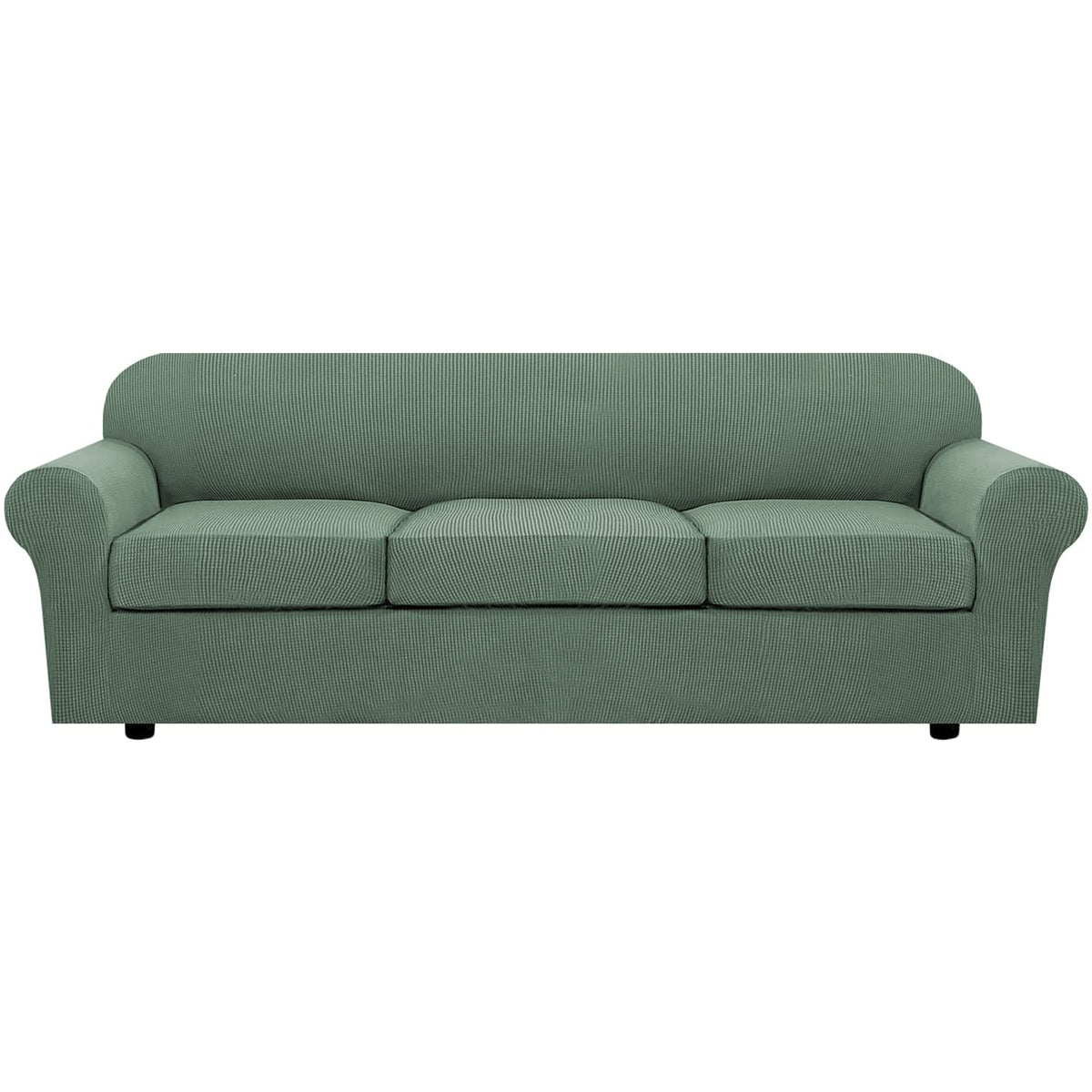H.VERSAILTEX 4 Piece Stretch Sofa Covers for 3 Cushion Couch Covers for Living Room Furniture Slipcovers (Base Cover Plus 3 Seat Cushion Covers) Upgraded Thicker Jacquard Fabric (Sofa, Grey)