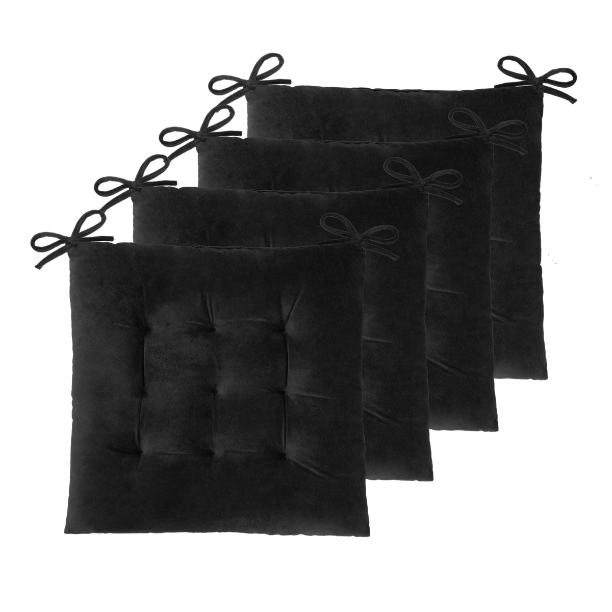 ELFJOY Set of 4 Square Chair Pads Indoor Seat Cushions Pillows with Ties Thick Soft Seat Cushion for Kitchen Dining Office Chair (18", Red)