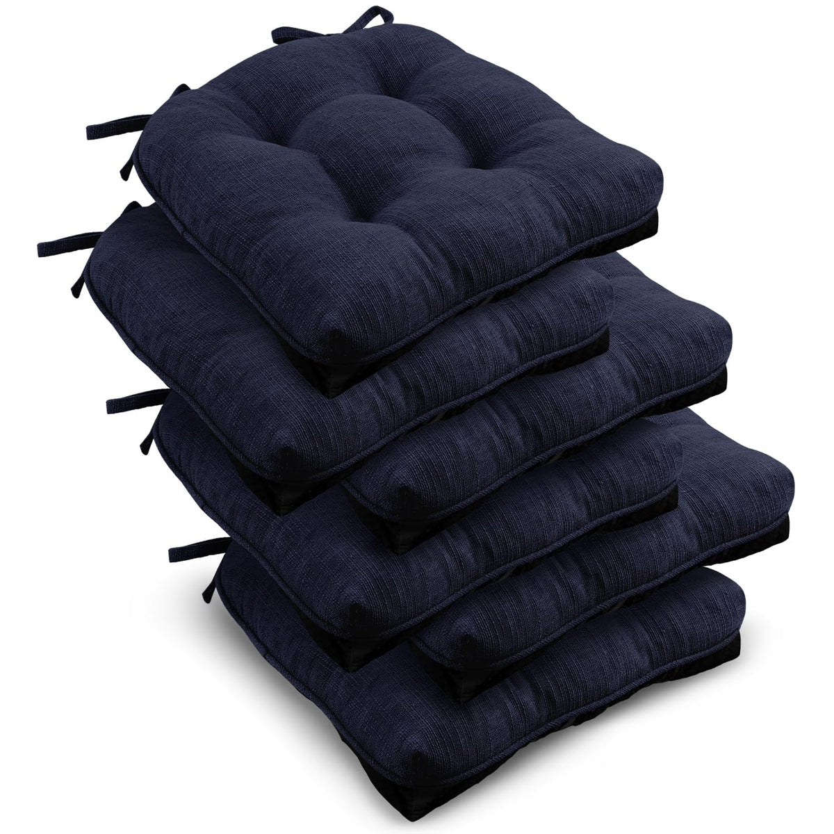 downluxe Indoor Chair Cushions for Dining Chairs, Tufted Overstuffed Textured Foam Kitchen Chair Pads with Ties and Non-Slip Backing, 15.5" x 15.5" x 4", Brown, 4 Pack