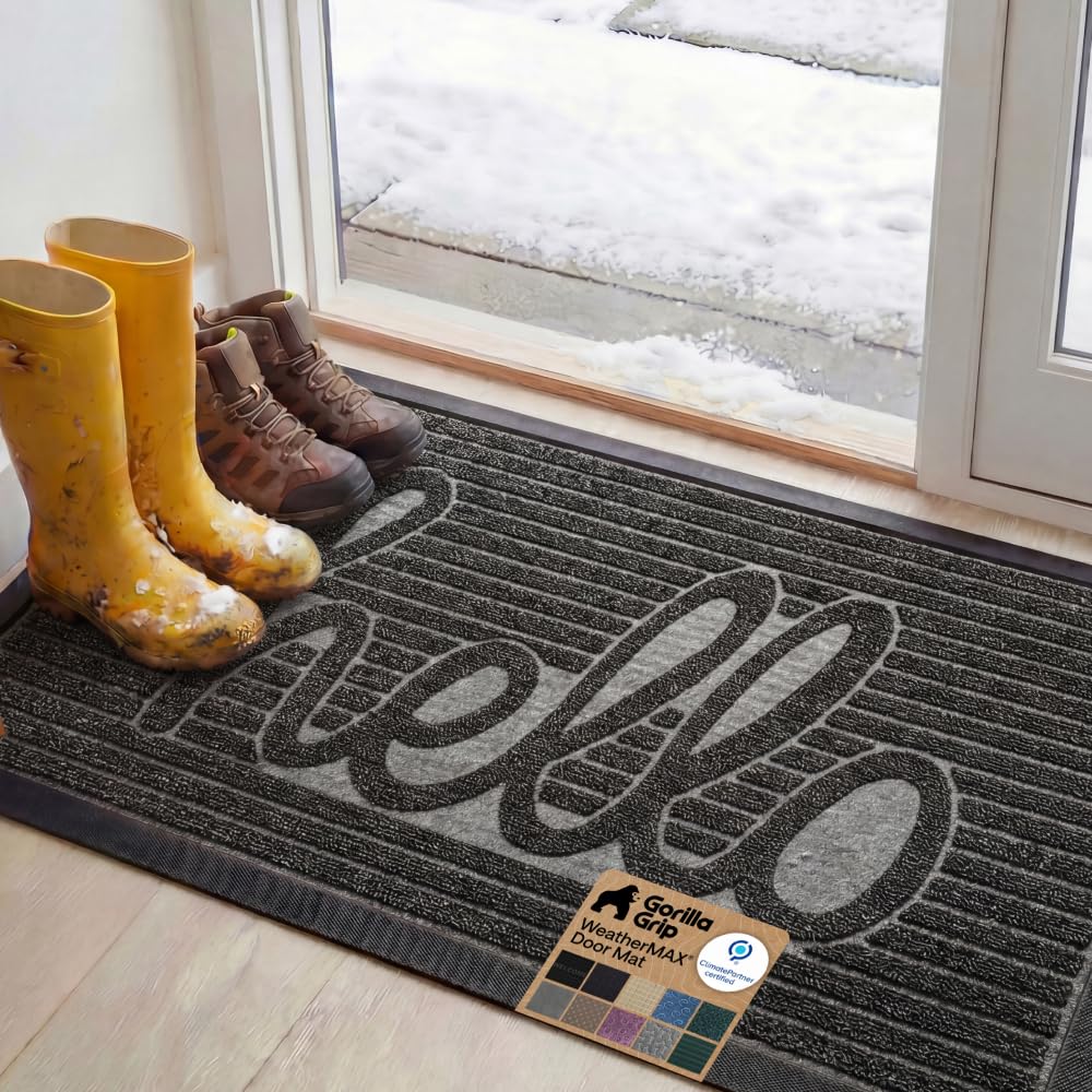 GORILLA GRIP WeatherMAX Door Mat, Indoor Outdoor Use, 29x17, Green Leaves