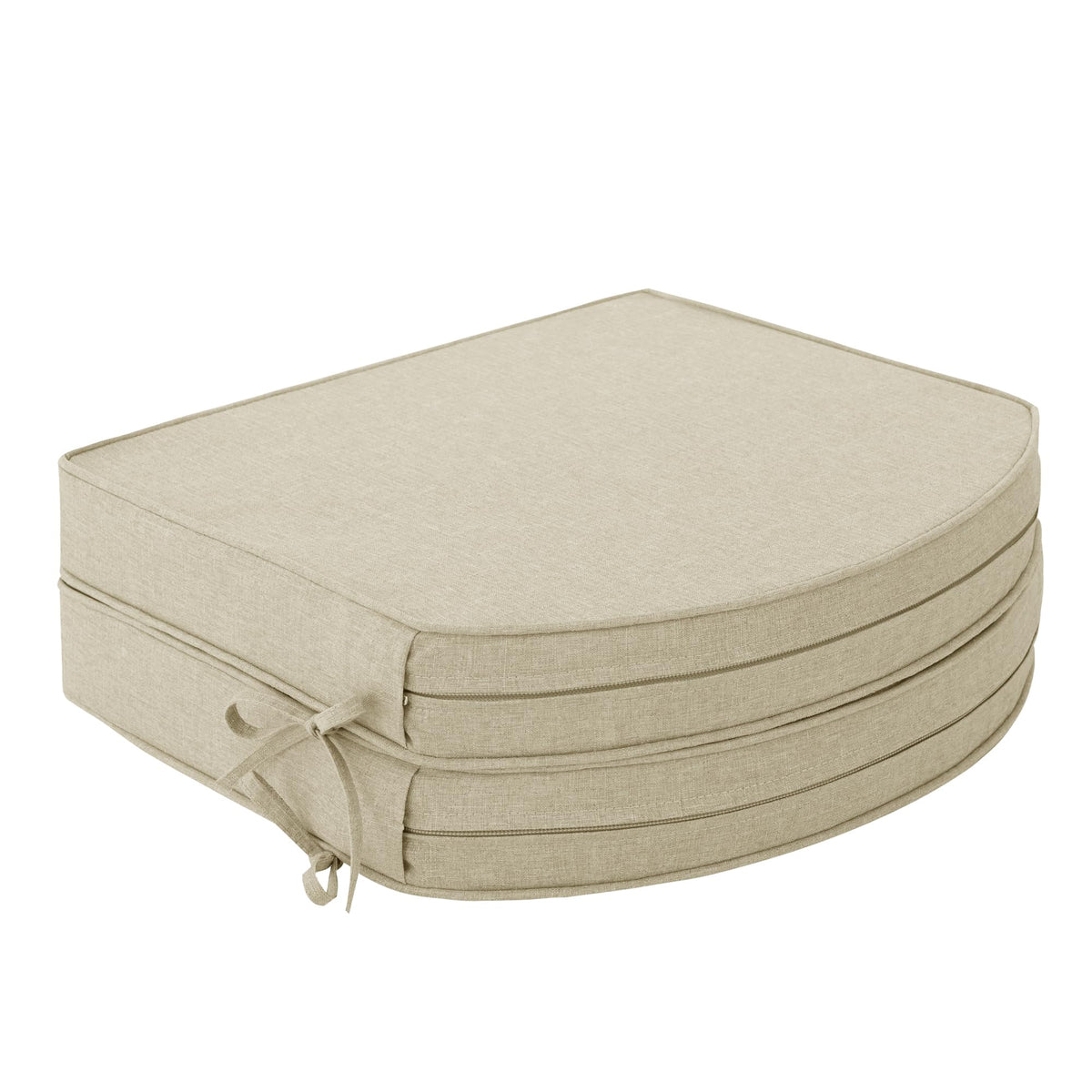 Outdoor Chair Cushions, Fade-Resistant & Water-Resistant, D Shaped Patio Furniture Seat Chair Pads Replacement with Ties, Non-Slip Bottom, Removable Cover, Set of 2, 17 x 16 Inch, Natural