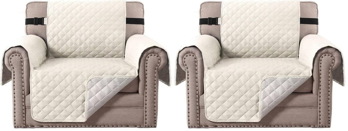 H.VERSAILTEX Reversible Sofa Cover Couch Cover for 3 Cushion Couch Water Resistant Sofa Cover for Living Room Quilted Furniture Couch Cover Washable Couch Protector(Oversized Sofa, Ivory/Beige)