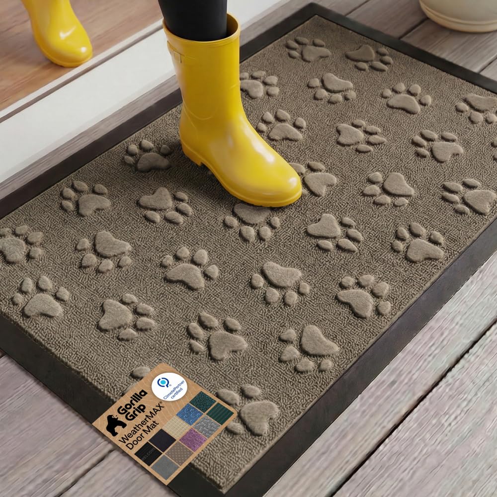 GORILLA GRIP WeatherMAX Door Mat, Indoor Outdoor Use, 29x17 Gray Diamond