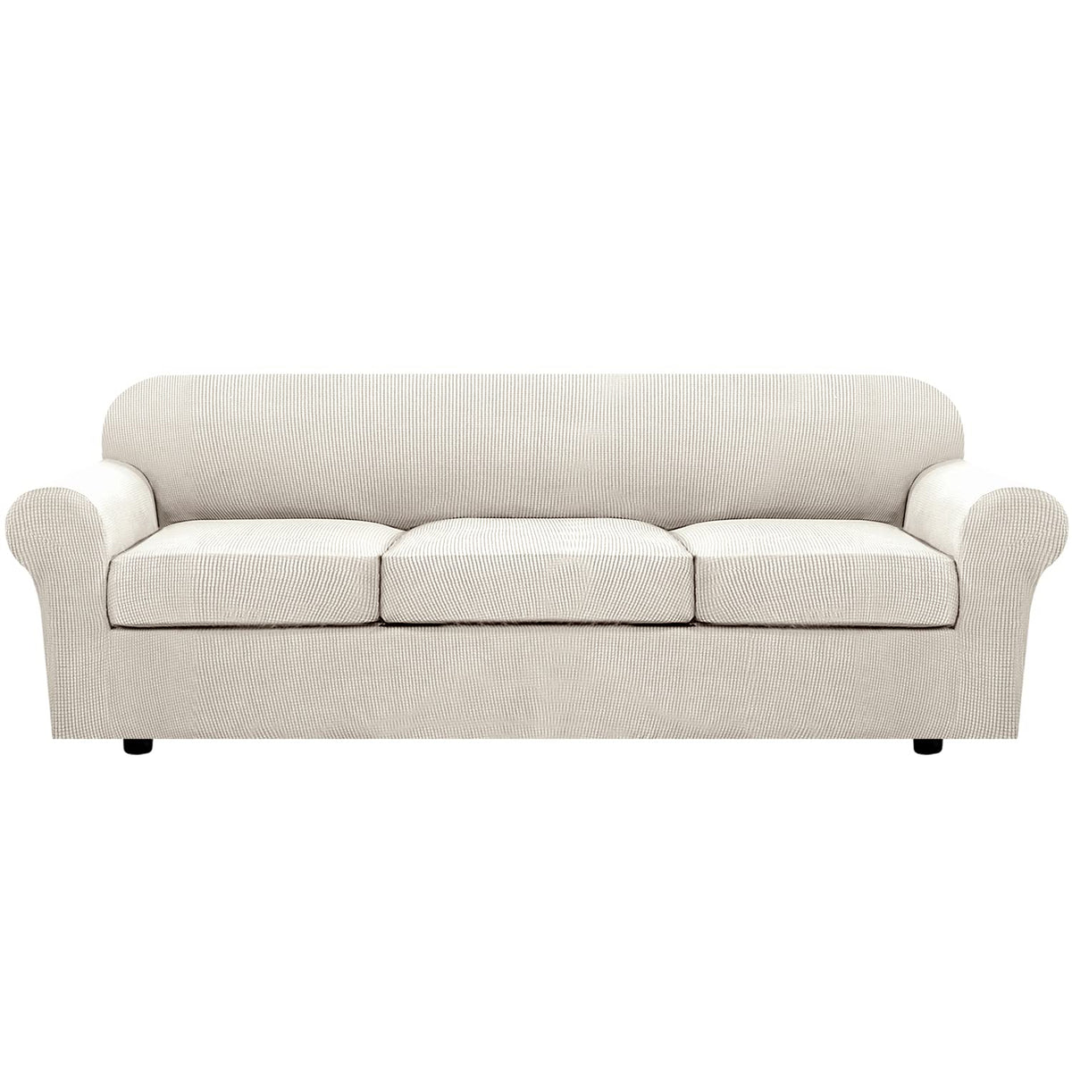 H.VERSAILTEX 4 Piece Stretch Sofa Covers for 3 Cushion Couch Covers for Living Room Furniture Slipcovers (Base Cover Plus 3 Seat Cushion Covers) Upgraded Thicker Jacquard Fabric (Sofa, Grey)