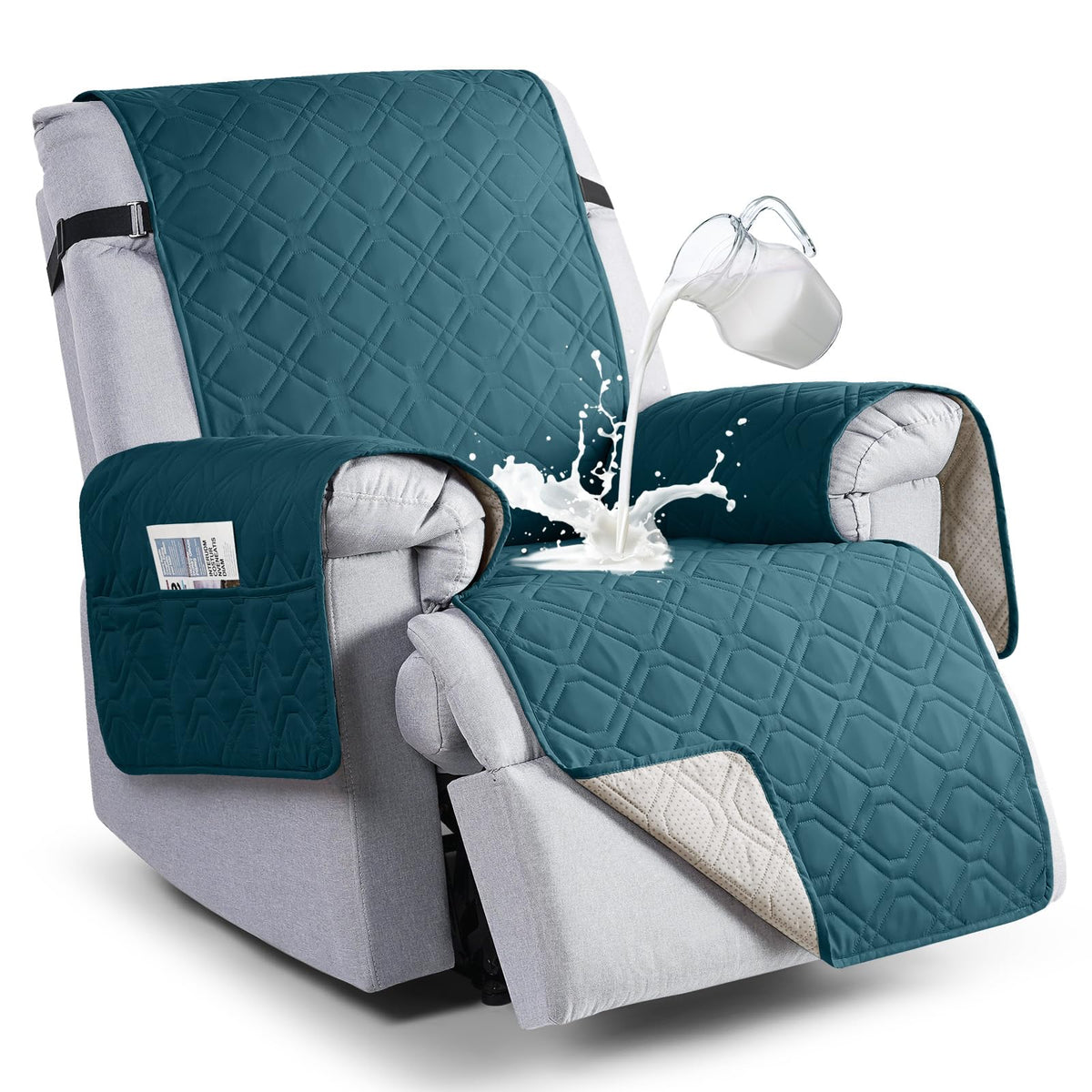 VANSOFY 100% Waterproof Recliner Chair Covers, Recliner Cover Non-Slip Dog Chair Cover Furniture Protector Washable Slipcover with Pocket, Elastic Straps for Pets, Dogs(Dark Gray, 23.6")