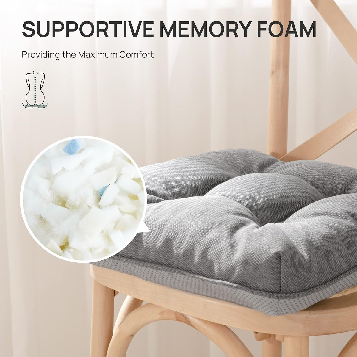 Love's cabin Memory Foam Chair Cushions Set of 4, 15.5 Inch, Grey