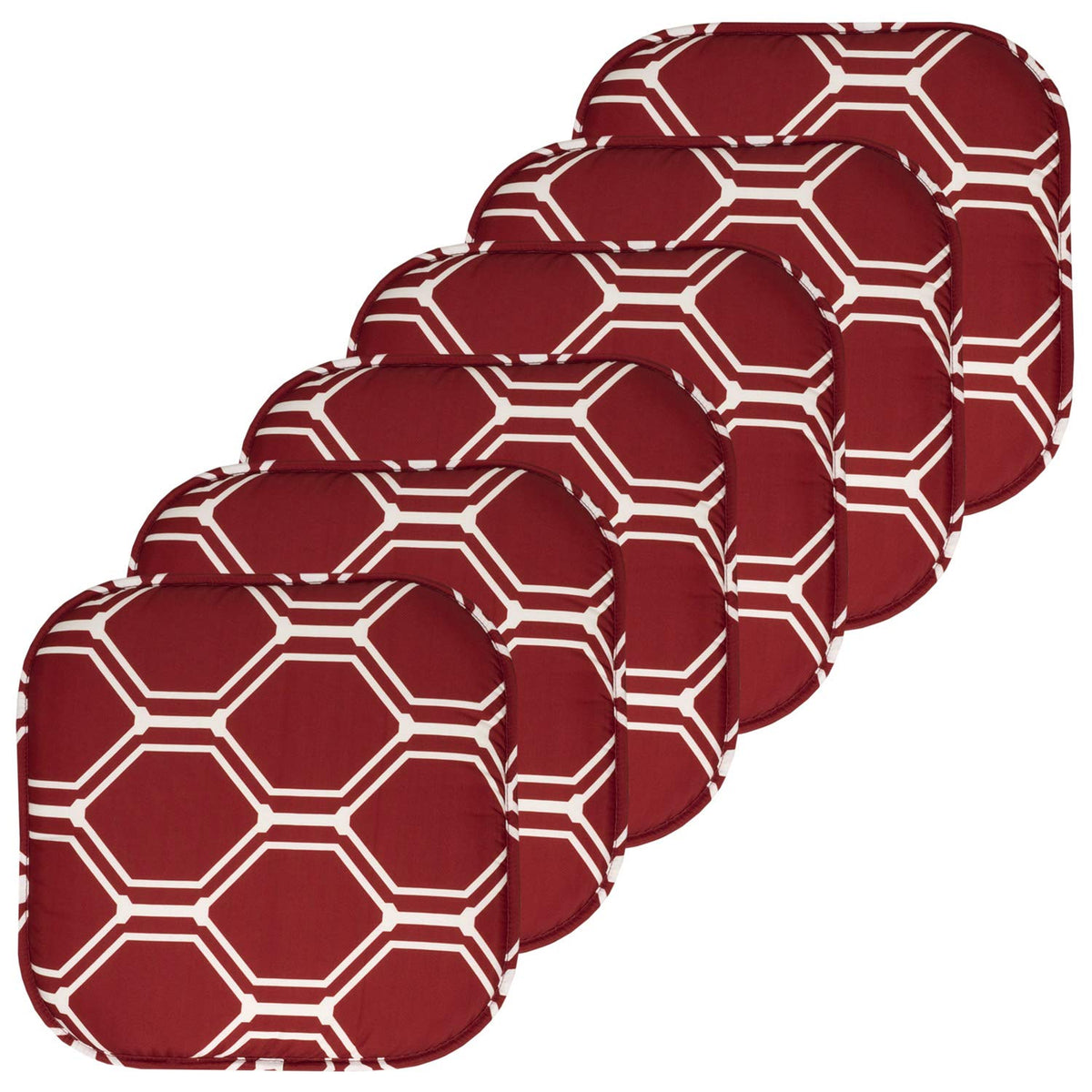 Sweet Home Collection Chair Cushion Memory Foam Pads Honeycomb Pattern Slip Non Skid Rubber Back Rounded Square 16" x 16" Seat Cover, 4 Pack, Alexis Chocolate