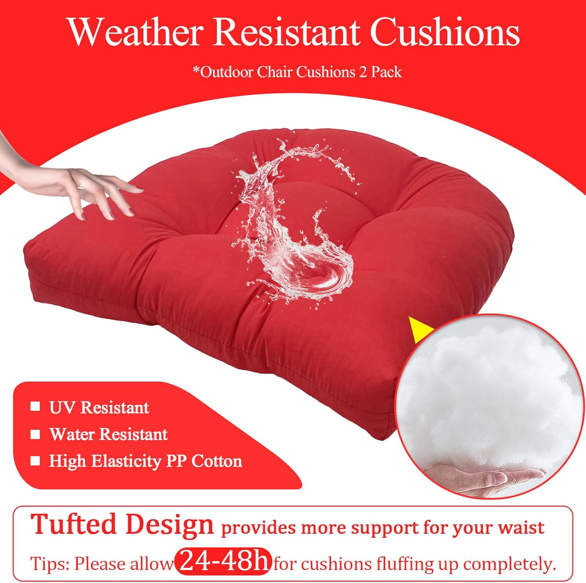 MTMR 2Pcs Outdoor Chair Cushions, Patio Furniture Seat Pads, Waterproof