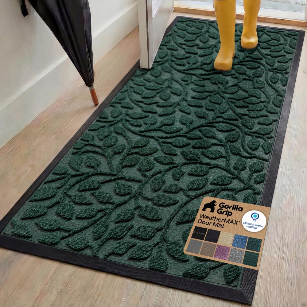 GORILLA GRIP WeatherMAX Door Mat, Indoor Outdoor Use, 29x17 Gray Diamond