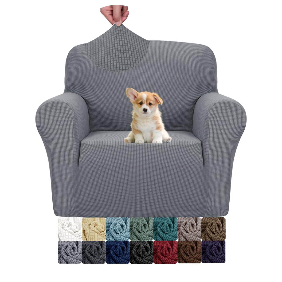 JIVINER High Stretch Couch Covers for 3 Cushion Couch 1-Piece Jacquard Sofa Slipcovers Fitted Washable Sofa Covers with Elastic Bottom Furniture Protector for Kids Pets (Sofa, Light Gray)