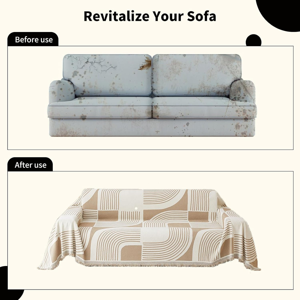 WEYOND Boho Couch Cover, Chenille Sofa Covers Washable, 71" x 102", Khaki