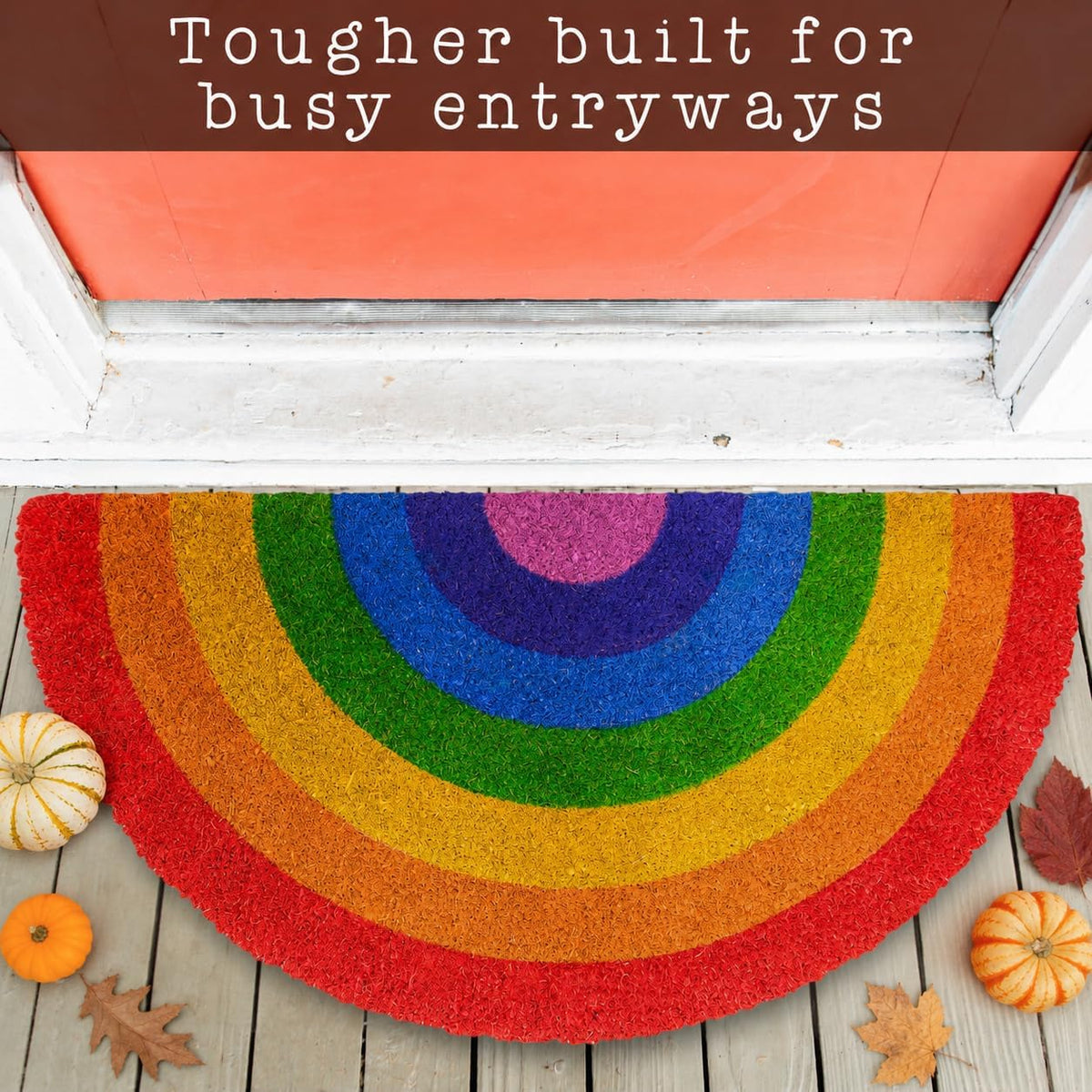 Rainbow Half Circle Porch Mat 30x17 Inch, Cute Rainbow Welcome Mat Coir