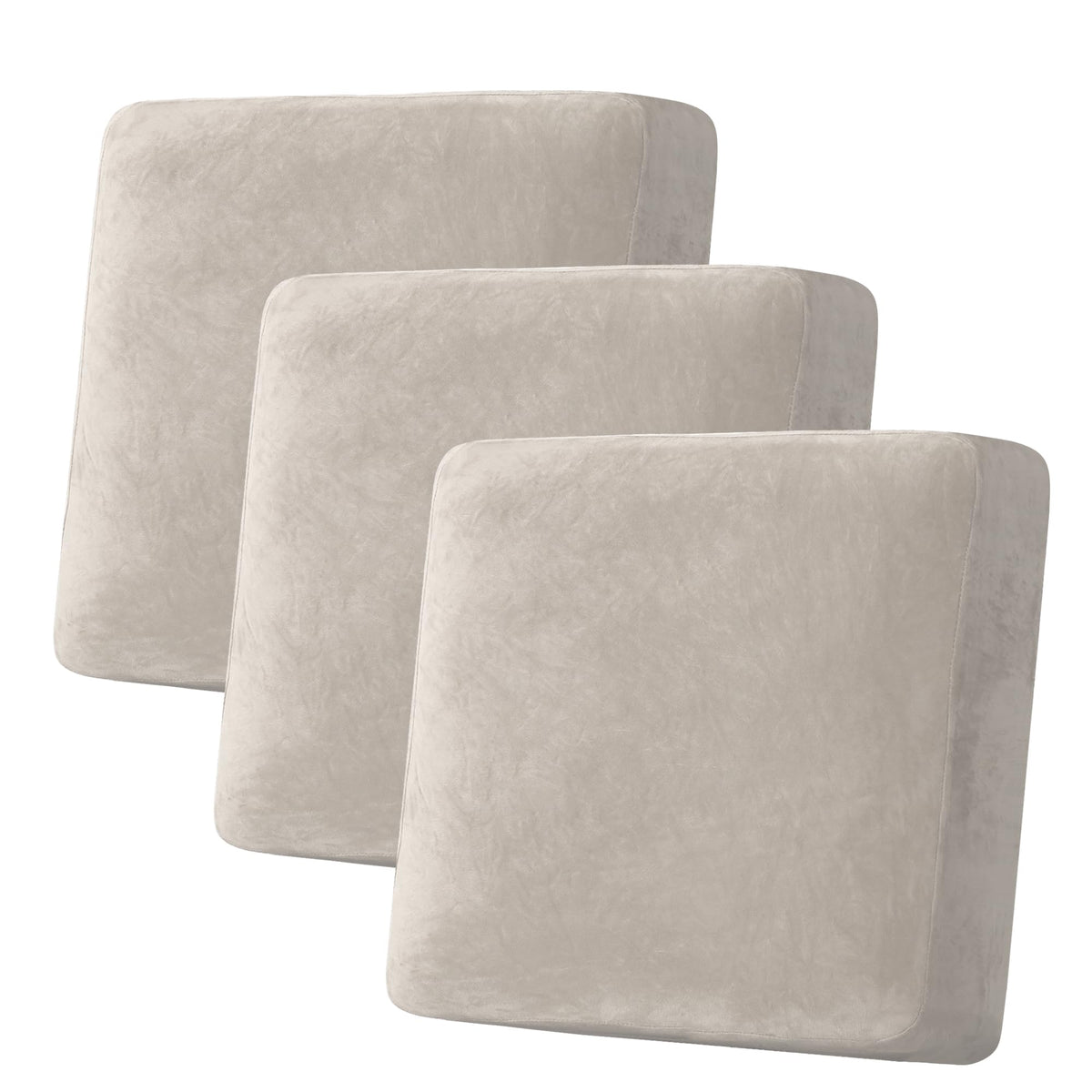 H.VERSAILTEX Velvet Stretch Couch Cushion Cover Plush Cushion Slipcover for Chair Loveseat Sofa Cushion Furniture Protector Seat Cushion Sofa Cover (2 Piece Large Sofa Cushion Covers, Ivory)