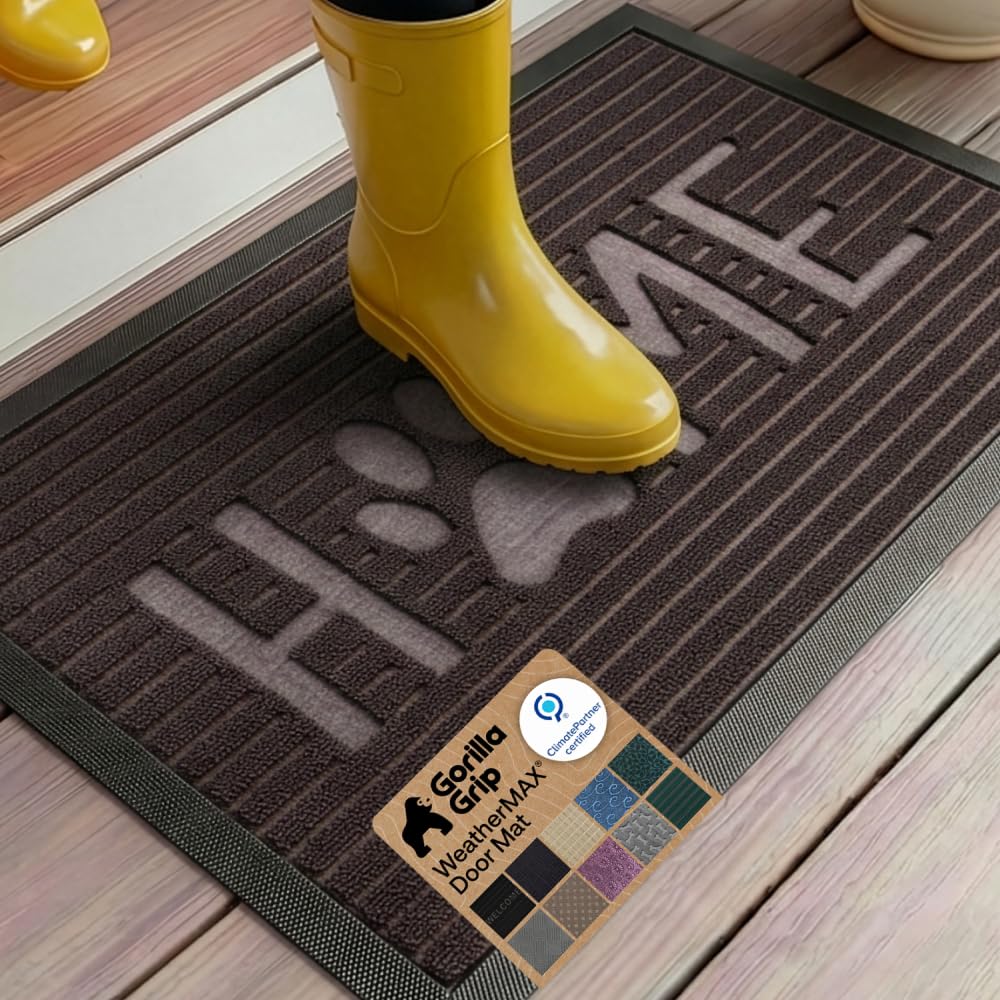 GORILLA GRIP WeatherMAX Door Mat, Indoor Outdoor Use, 29x17, Green Leaves